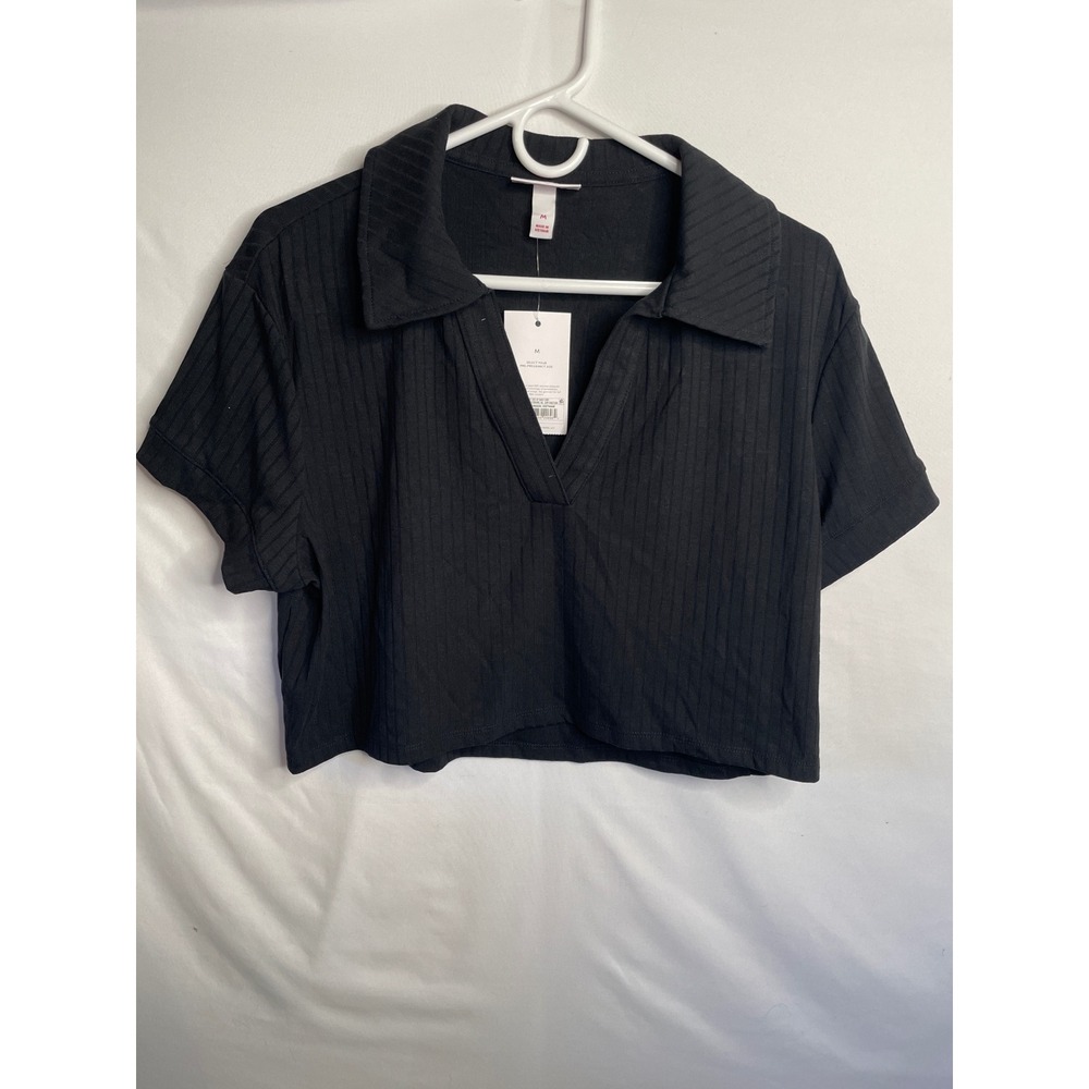 Isabel by Ingrid & Isabel Black Ribbed Polo Maternity Crop Top Size M NWT